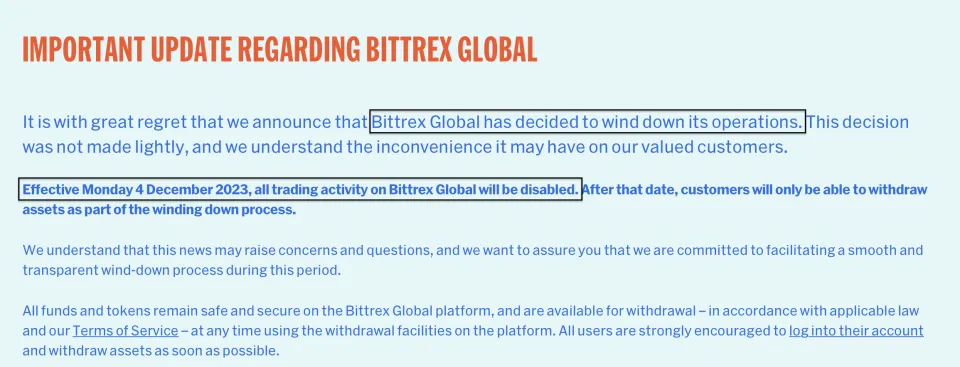 正式退出行业舞台！加密货币平台Bittrex将封闭一切营业 第1张图片